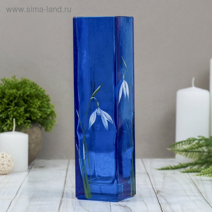 Ваза «Подснежники на синем», 320 мл, 21×5.5×5.5 см, стекло - Фото 1