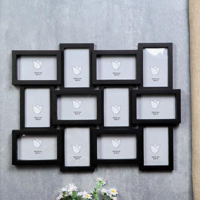 Фоторамка - коллаж на 12 фото 10×15 см «Геометрия», чёрная, 57×44 см