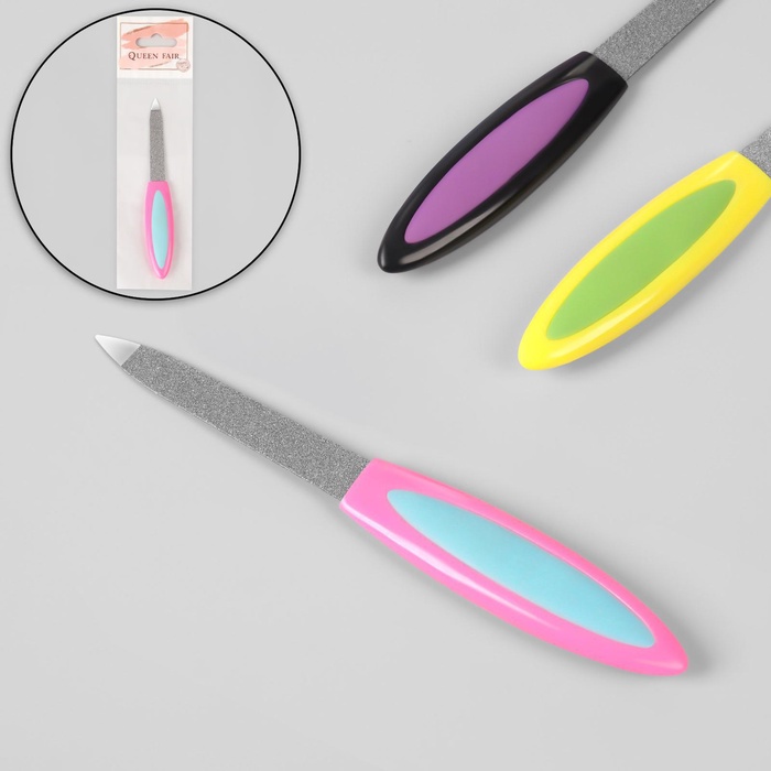 Пилка металлическая для ногтей, прорезиненная ручка, 12 см, цвет МИКС - Фото 1