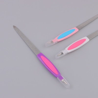 Пилка-триммер металлическая для ногтей, прорезиненная ручка, с защитным колпачком, 19 см, цвет МИКС