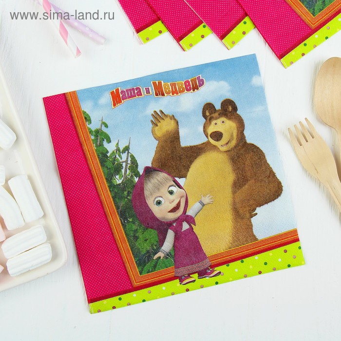 Бумажные салфетки «Маша и Медведь», 33 см, набор 12 шт. - Фото 1