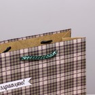 Пакет подарочный крафтовый вертикальный, упаковка, «Зелёная клетка», MS 18 х 23 х 8 см - Фото 3