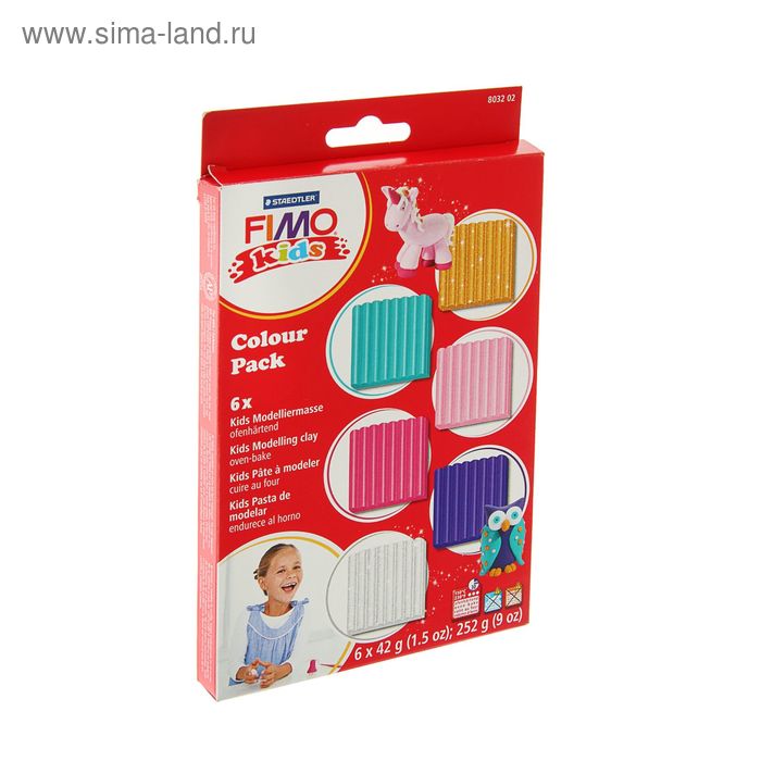 Набор пластики - полимерной глины для детей FIMO kids, 6 цветов по 42 г, половинчатые блоки - Фото 1