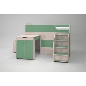 Кровать-чердак Ярофф Малыш, 700x1600, Дуб молочный/Зеленый