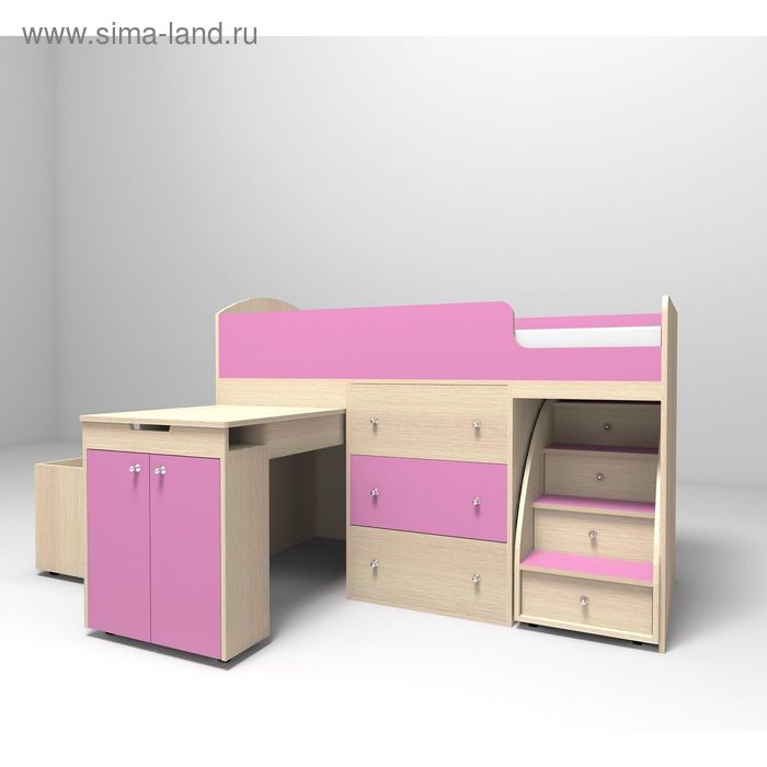 Кровать-чердак Ярофф Малыш, 700x1600, Дуб молочный/Розовый - Фото 1