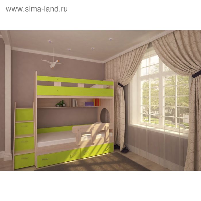 Двухъярусная кровать Ярофф Юниор-1 800х1900 Дуб молочный лайм с бортиком - Фото 1