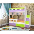 Двухъярусная кровать Ярофф Юниор-1 800х1900 Белое дерево Ирис лайм с бортиком - фото 121696790