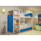 Кровать 2-х ярусная, 800х1900, с ящиками и шкафом, Дуб млечный/Синий - фото 121696801
