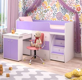 Кровать-чердак Ярофф Малыш, 800x1800, Белое дерево/Ирис