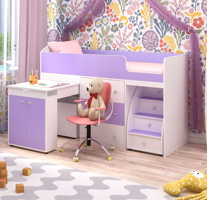 Кровать-чердак Ярофф Малыш, 800x1800, Белое дерево/Ирис