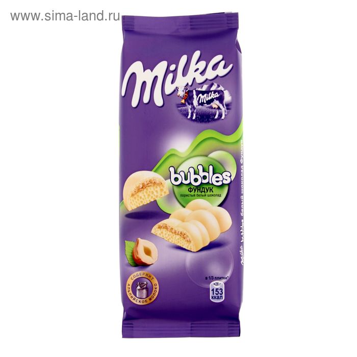 Шоколад Milka белый пористый с фундуком, 83 г - Фото 1