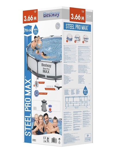 Бассейн каркасный Steel Pro MAX, 366×76 см, фильтр-насос, круглый, 56416 Bestway