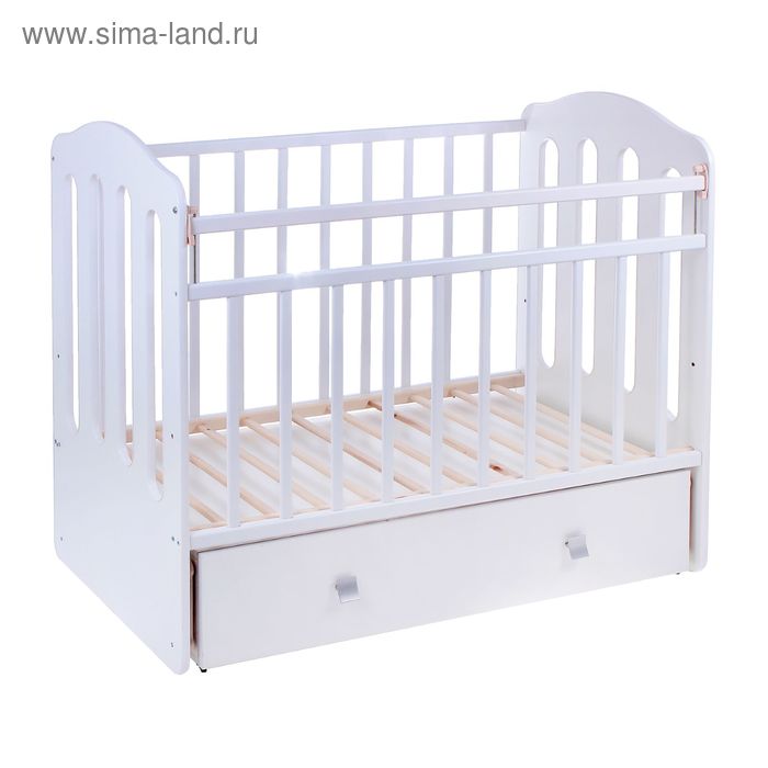 Детская кроватка «Чудо» на маятнике, с ящиком, цвет белый