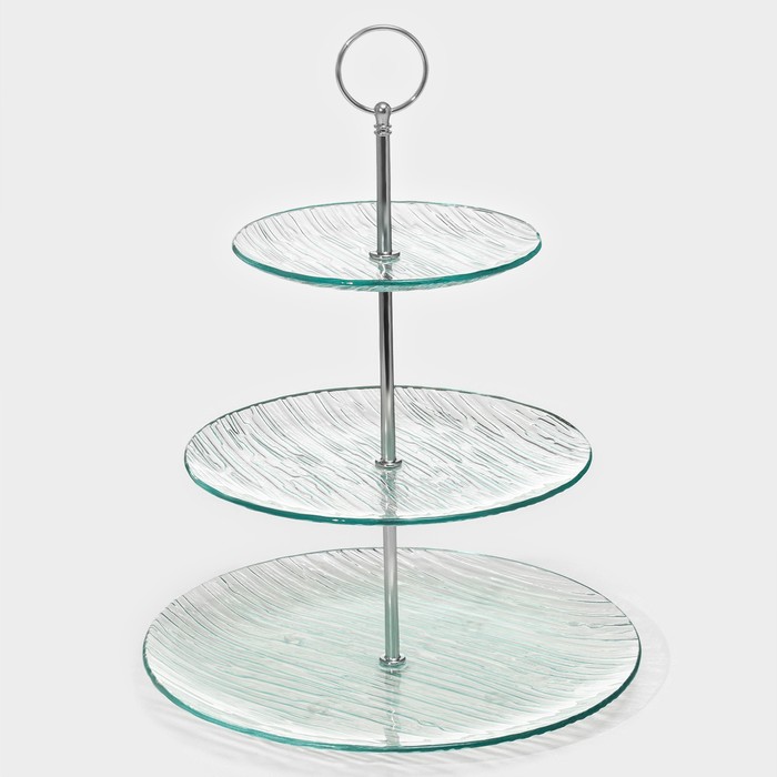 Этажерка-фруктовница круглая Доляна «Текстура», 3 яруса, d=24/20/15 см, стекло - Фото 1