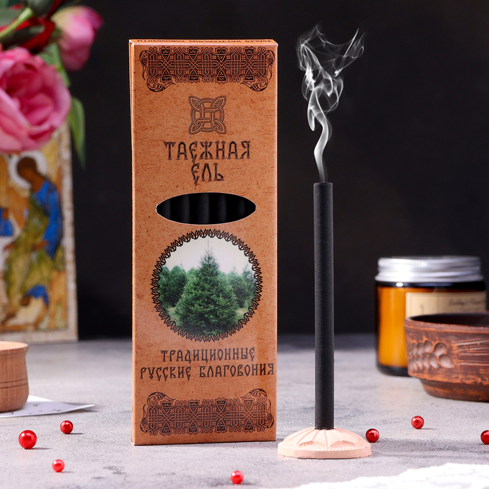 Набор традиционных русских благовоний "Таёжная ель", 7шт + подставка - Фото 1