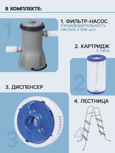 Бассейн каркасный Power Steel, 404×201×100 см, фильтр-насос, лестница, прямоугольный, 56441 Bestway