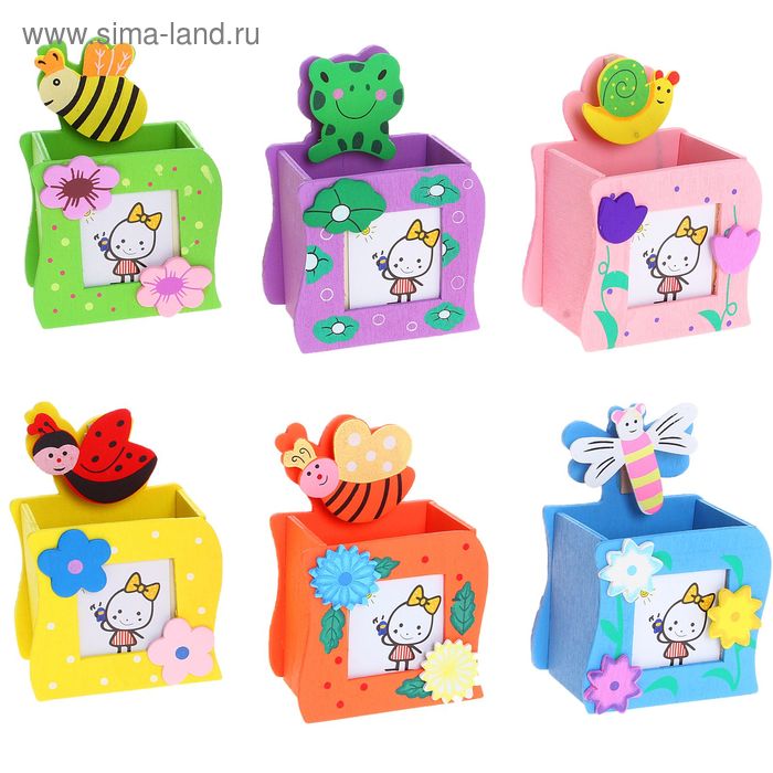 Карандашница "Фигурки животных и насекомых" с фоторамкой и прищепкой, цвета МИКС - Фото 1