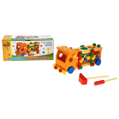 Стучалка-конструктор 2 в 1 "Машинка", 3 шарика, молоток, отвертка