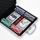 Покер в металлическом кейсе (2 колоды, фишки 100 шт с  номиналом, 5 кубиков), 20 х 20 см - Фото 3