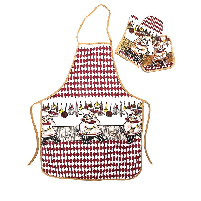 Кухонный набор Collorista "Поваренок", 3 предмета: прихватка 17*17 см, варежка 17*24 см, фартук 50*70 см, 100% хлопок - Фото 1