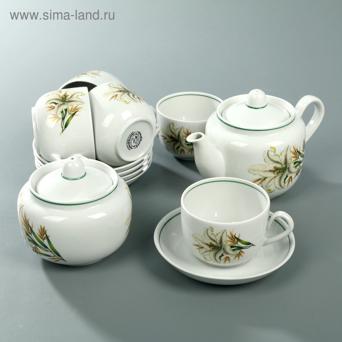 Сервиз чайный на 5 персон "Белая лилия", 12 предметов УЦЕНКА - Фото 1