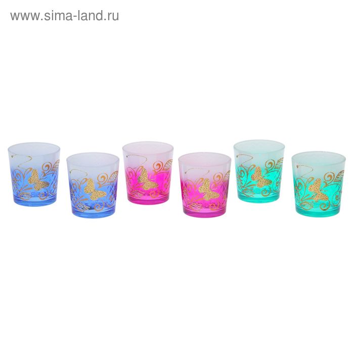Набор стаканов 6 шт 250 мл, Цветные + бабочки, УЦЕНКА - Фото 1