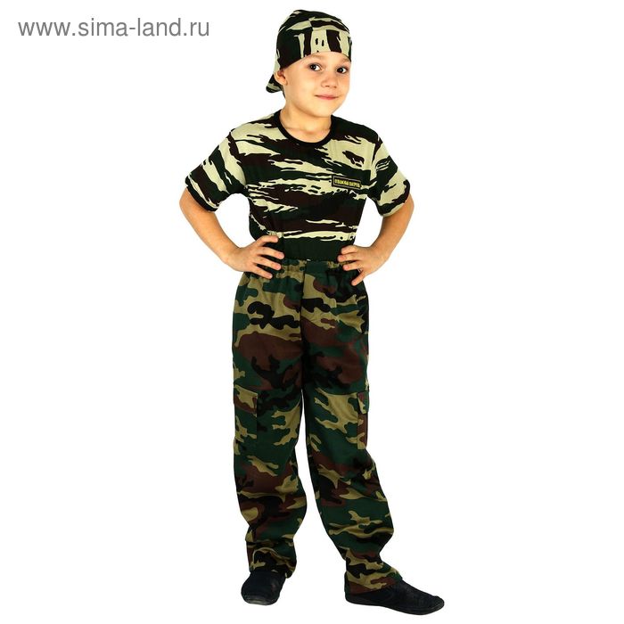 Карнавальный костюм военного "Отважный патруль", штаны, футболка, бандана, рост 104 см - Фото 1
