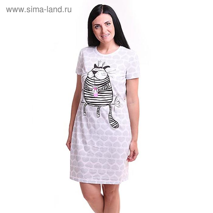 Сорочка женская "Кот" Р309223, цвет белый, рост 158-164 см, р-р 50 - Фото 1