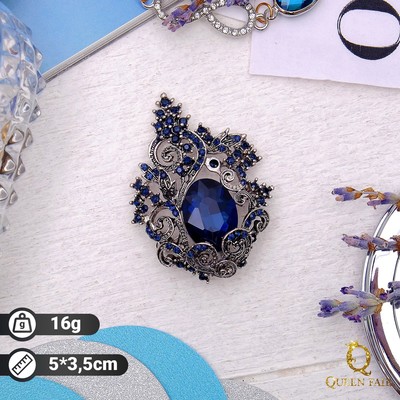 Брошь «Ажур», цвет синий в черненом серебре