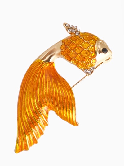 Брошь «Рыбка золотая», цвет оранжевый в золоте