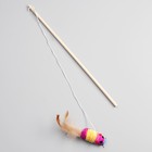 Дразнилка с махровой мышкой (7 см) на деревянной палочке, 40 см, микс цветов - Фото 3