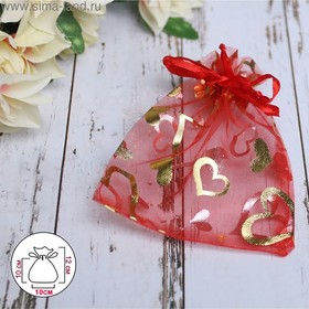 Мешочек подарочный 'Сердечки', 10x12, цвет красный с золотом