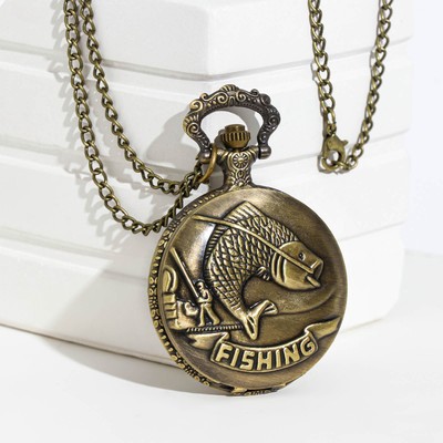 Часы карманные «Рыбалка», кварцевые, d=4.5 см, цепочка 80 см