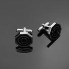 Запонки стальные "Восьмигранник" с эмалью, цвет чёрный в серебре - Фото 1