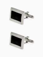 Запонки стальные «Прямоугольник» в рамке с эмалью, чёрные в серебре - Фото 1