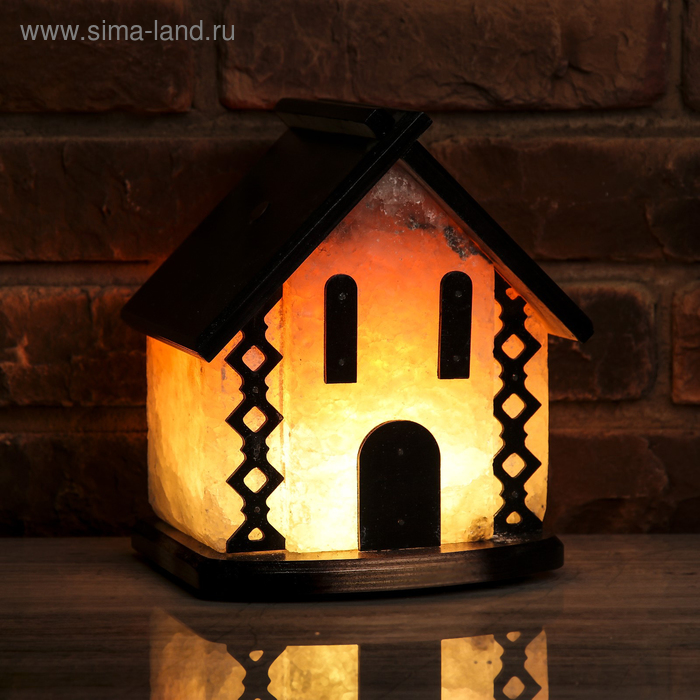 Соляной светильник "Домик", цельный кристалл, цветной, 5-6 кг, деревянный декор микс - Фото 1