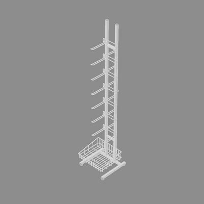 Стойка торговая разборная с крючками 15 см, корзиной 44×33 см, цвет белый