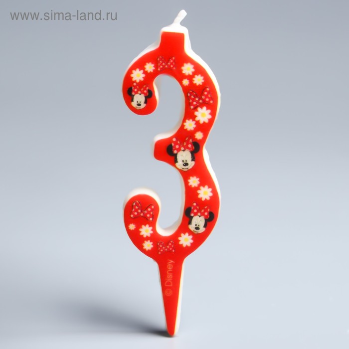 Свеча в торт цифра Дисней 3 "С Днем рождения", Минни Маус - Фото 1