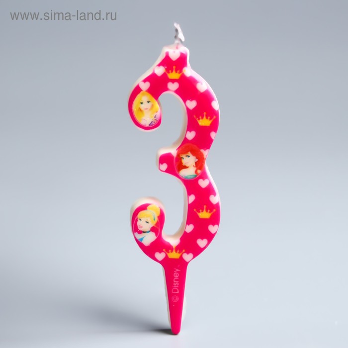 Свеча в торт цифра Дисней 3 "С Днем рождения", Принцессы - Фото 1