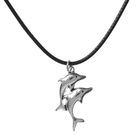 Кулон на шнурке «Дельфины», цвет чернёное серебро на чёрном шнурке, 45 см - Фото 1