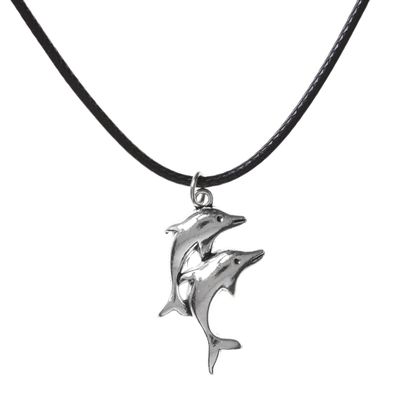 Кулон на шнурке «Дельфины», цвет чернёное серебро на чёрном шнурке, 45 см