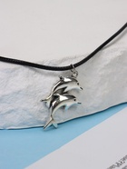 Кулон на шнурке «Дельфины», цвет чернёное серебро на чёрном шнурке, 45 см - Фото 3