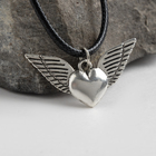 Кулон на шнурке «Сердце» ангел, цвет чернёное серебро на чёрном шнурке, 45 см - фото 317954295