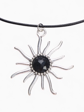 Кулон на шнурке "Солнце", цвет чёрный в чернёном серебре, 45см