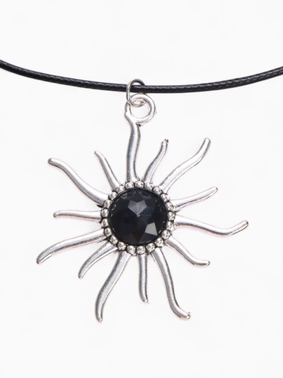 Кулон на шнурке «Солнце», чёрный в чернёном серебре на чёрном шнурке, 45 см