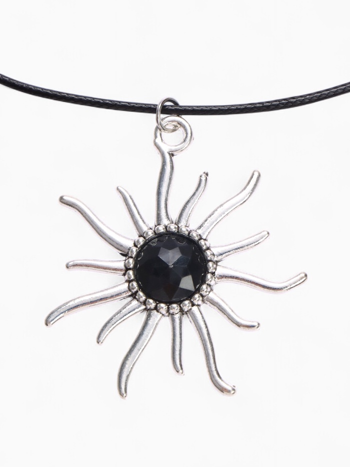Кулон на шнурке «Солнце», чёрный в чернёном серебре на чёрном шнурке, 45 см - Фото 1