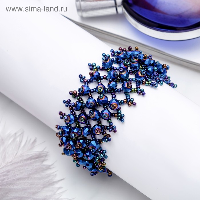 Браслет из бисера "Плетение" бусины, цвет сине-радужный - Фото 1