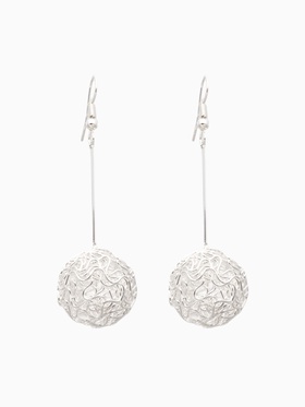 Серьги висячие "Шарик" переплетение, цвет светлое серебро