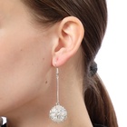 Серьги висячие «Шарик» переплетение, цвет светлое серебро, 6.5 см - Фото 6