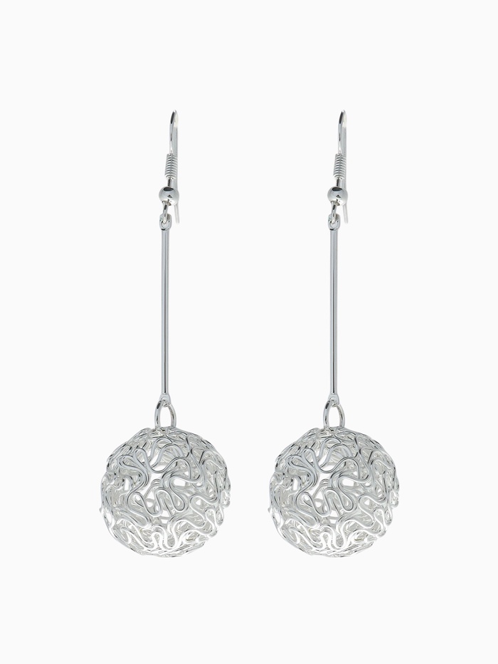 Серьги висячие «Шарик» переплетение, цвет серебро, 6.5 см - Фото 1